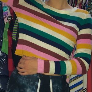 S/M Striped Forever 21 Long Sleeved Crop Top